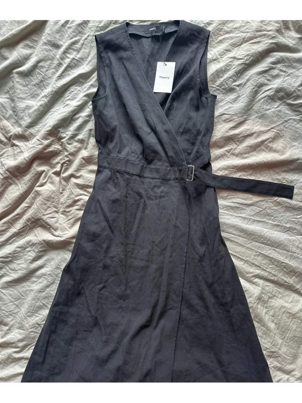 Theory Caliver 2 SL A-Line Wrap Dress Dark Navy Size 6 NWT - Picture 6 of 14
